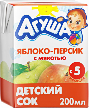 Сок Агуша Яблоко/Персик с мякотью с 5 мес т/п 200мл
