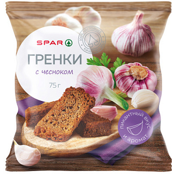 Гренки ржано-пшеничные SPAR Солод с чесноком 75г