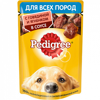 Корм влажный для собак Педигри Говядина/Ягненок в соусе 85г