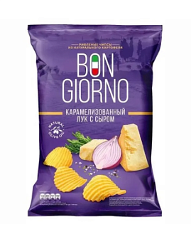 Чипсы Бон Джорно Рифленые Карамелизованный лук с сыром 80г