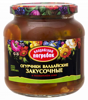 Огурчики Валдайские закусочные Валдайский погребок в т/с 500мл