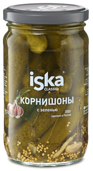 Корнишоны маринованные с зеленью Иска 350г ст/б