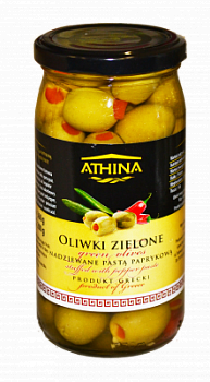 Оливки зеленые с паприкой Афина 360г ст/б