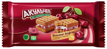 Вафли Акульчев Венские со взбитыми сливками и вишней 112г