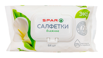 Салфетки влажные SPAR Эко с клапаном 64шт