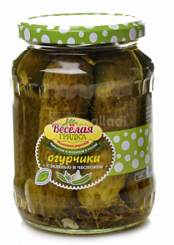 Огурчики маринованные с Зеленью  и Чесноком Веселая Грядка  680г